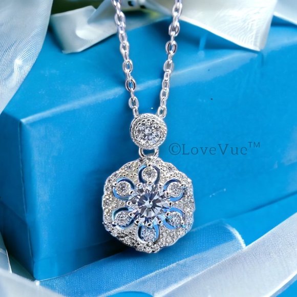 Jewelry - Certified 0.5ct. t.w. Diamond Cluster Luxury Floral Necklace VVS1 GRA Certified